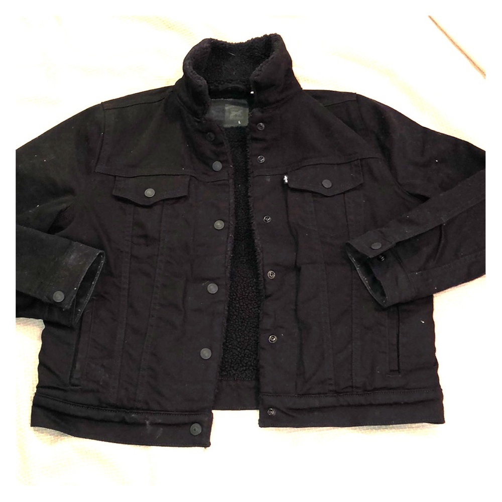 Black Levi fur lined coat sz Large